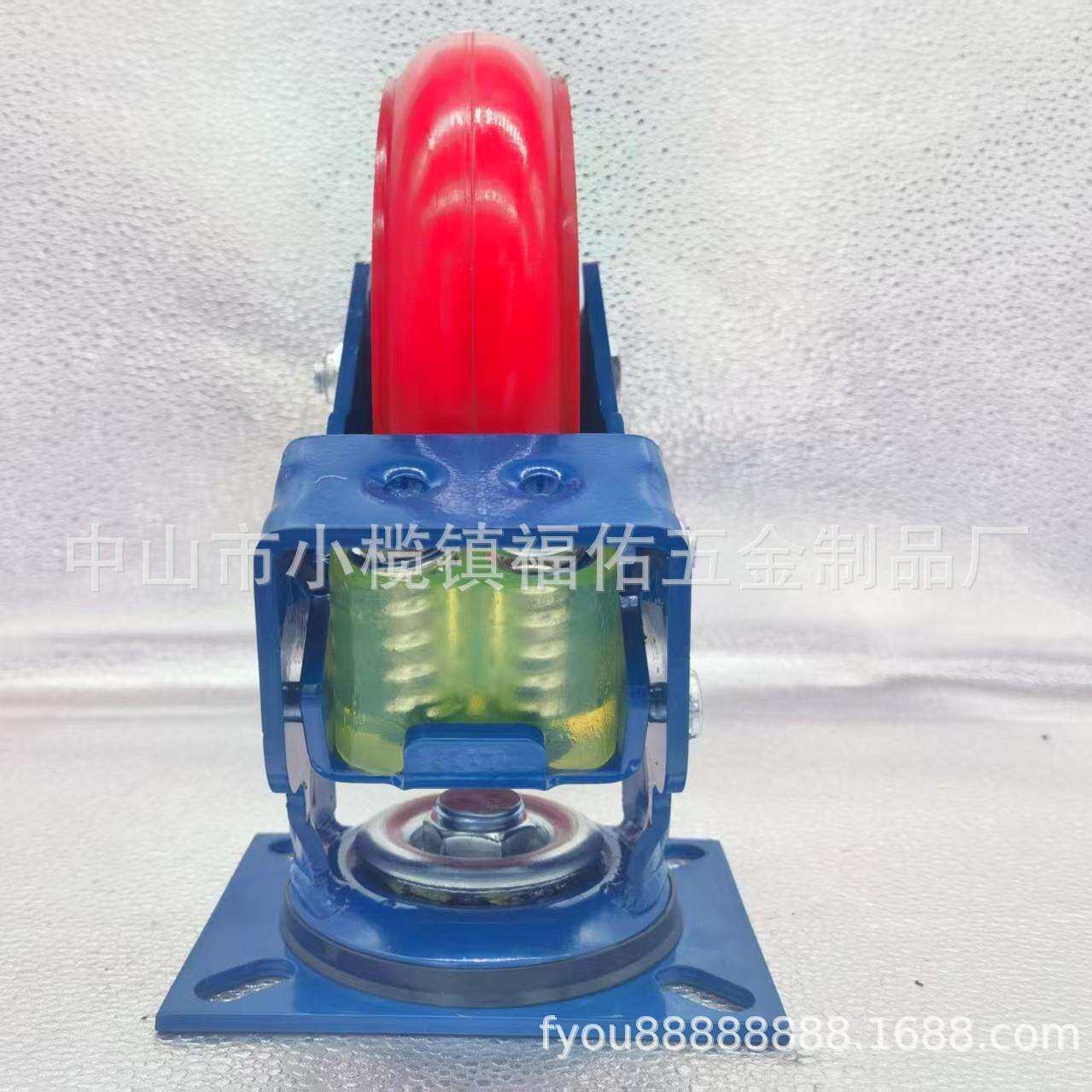 双弹簧耐磨静音脚轮4/5/6/8寸弹簧减震轮聚氨酯铁芯PU脚轮厂