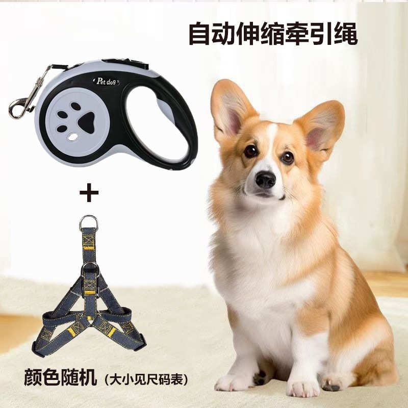 狗狗牵引绳自动伸缩遛狗外出小型中大型犬胸背带狗绳子狗链