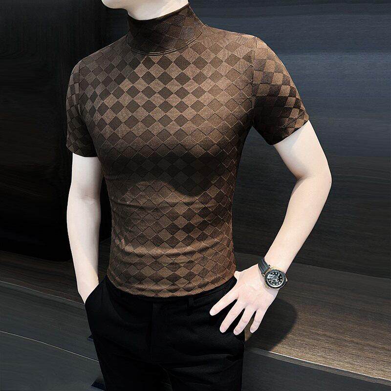 春夏潮流修身男士半高领T恤2026新款西服内搭上衣紧身弹力内搭衣