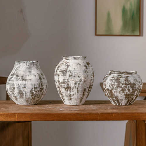 侘寂风花艺复古粗陶瓷花瓶日式花器装饰摆件陶罐陶瓷花瓶摆件花瓶