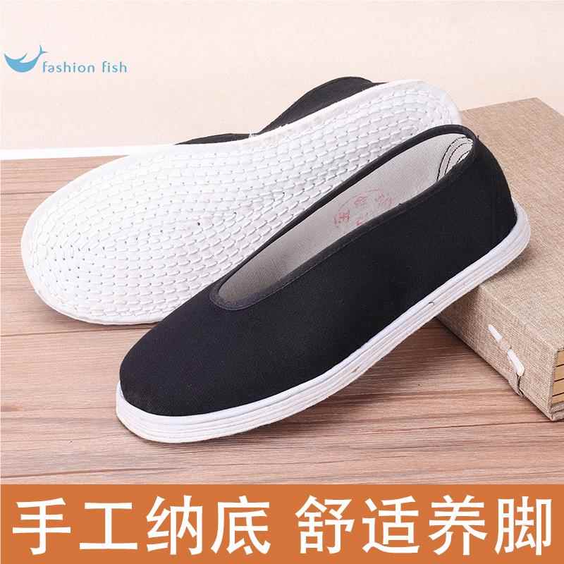 老北京布鞋男纯手工千层底中老年防臭透气开车圆口纯布底办公室鞋