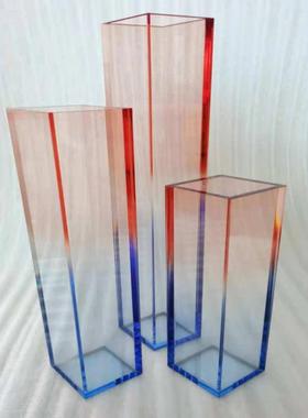 压花染色力茶色菱形力亚克蓝色橙色透明克摆件器花瓶渐变色绿色