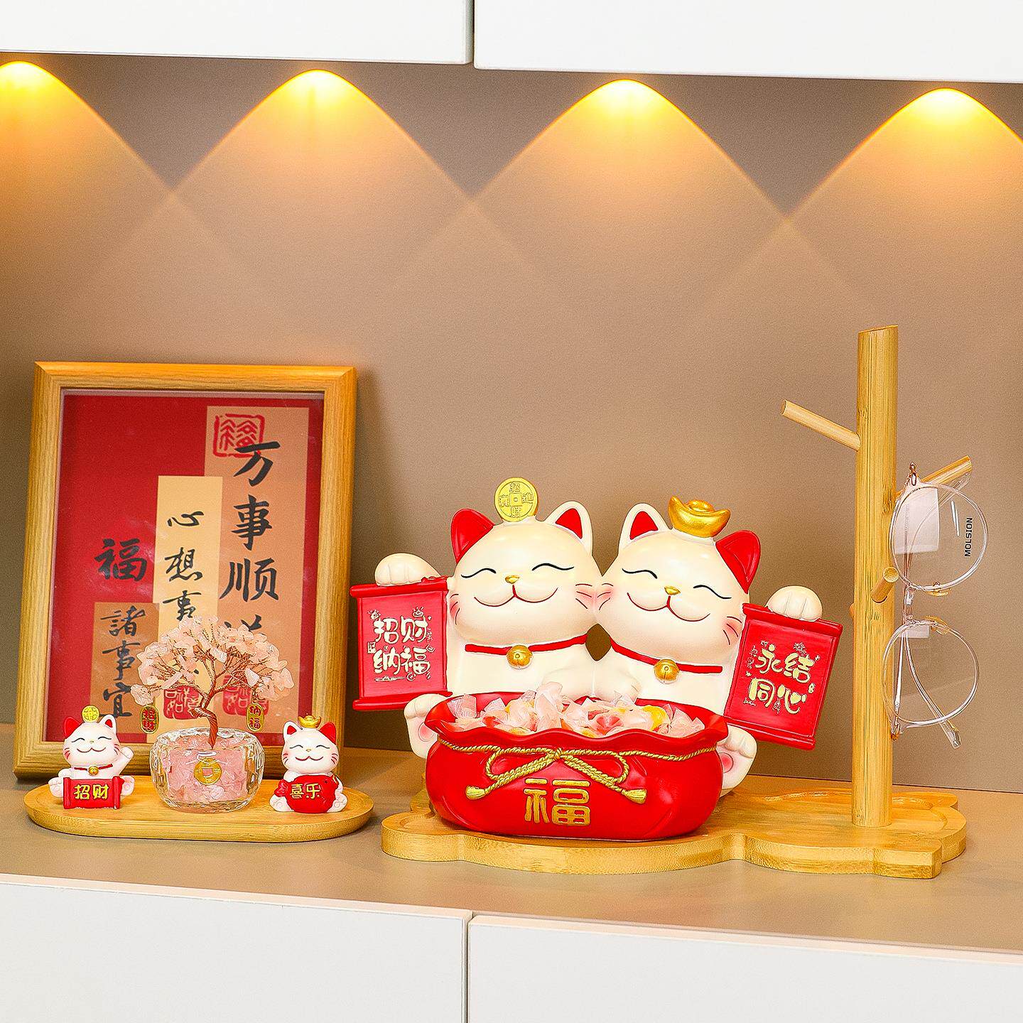 新款双件猫收置纳物架玄关家居摆永心结同布置D-ZCM-79新房装饰品