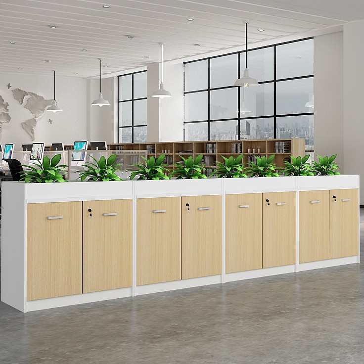 办公室隔断柜花槽柜矮柜文件柜子木质资料储物柜带锁花草柜办公柜