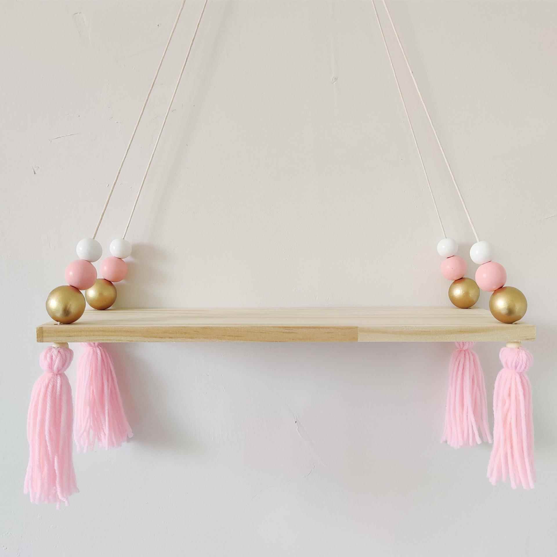 INS北欧风实木马卡龙木珠置物板隔板儿童房软装墙饰大学寝装饰