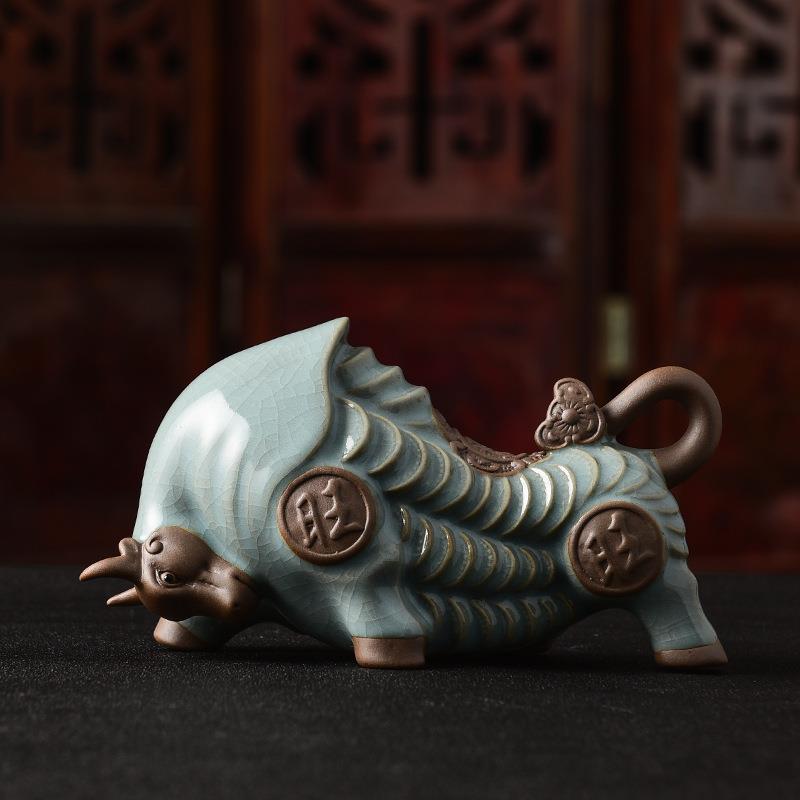 紫砂茶宠摆件陶祥牛瓷创可意哥窑窑IGE开片养精茶道配件茶品桌装