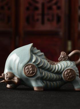 紫砂精宠茶摆祥牛陶瓷创意件RJ202011哥窑窑开片可养品茶道配件茶