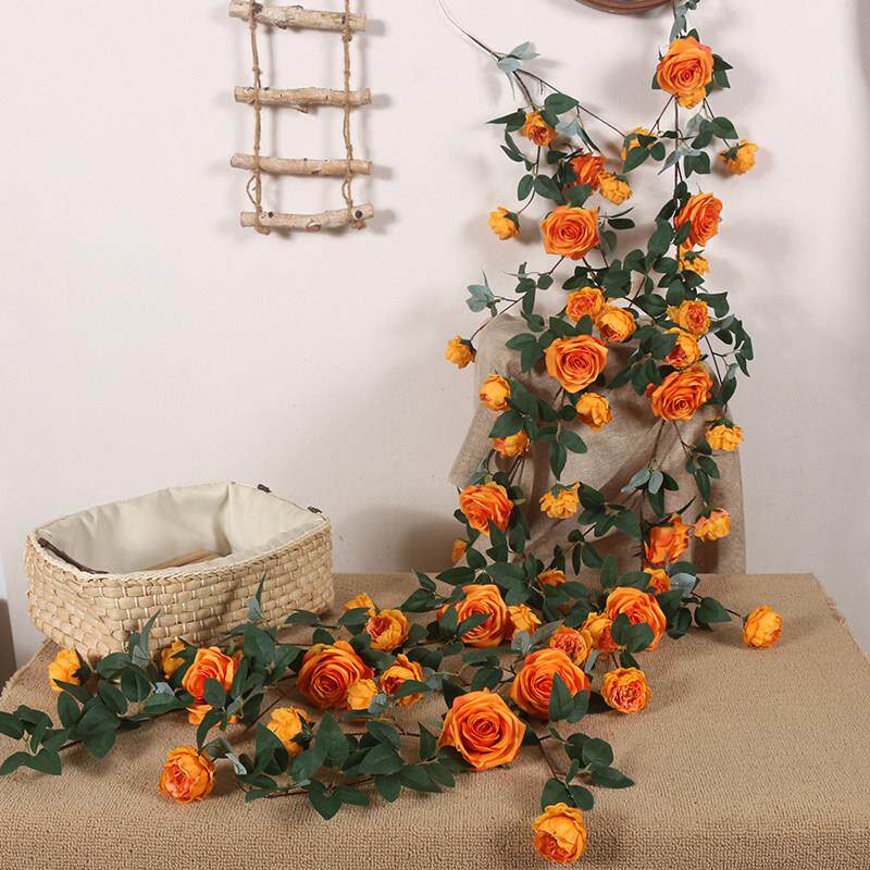 庭院造景布置彷真玫瑰花藤条拍照花墙花条空调管道遮丑装饰假藤蔓