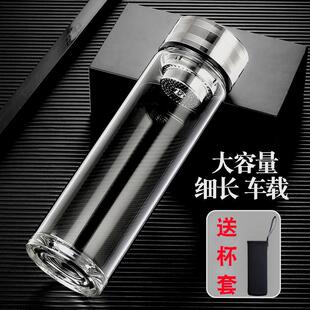 玻璃杯带盖专用泡茶杯办公加厚耐高温细长男士水杯大容量便携车载