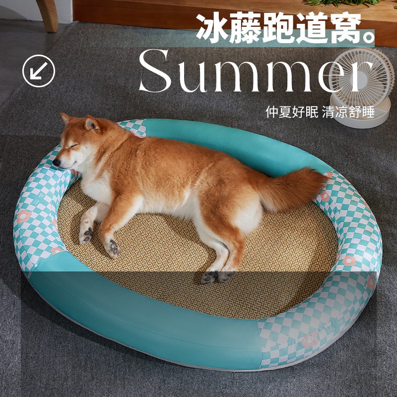 新款宠物凉席夏天降温宠物垫椭圆跑道窝加厚狗窝宠物用品跨境