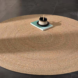 圆形编织地毯手工藤编，地垫椅子水芦苇，日式卧室床边茶几垫