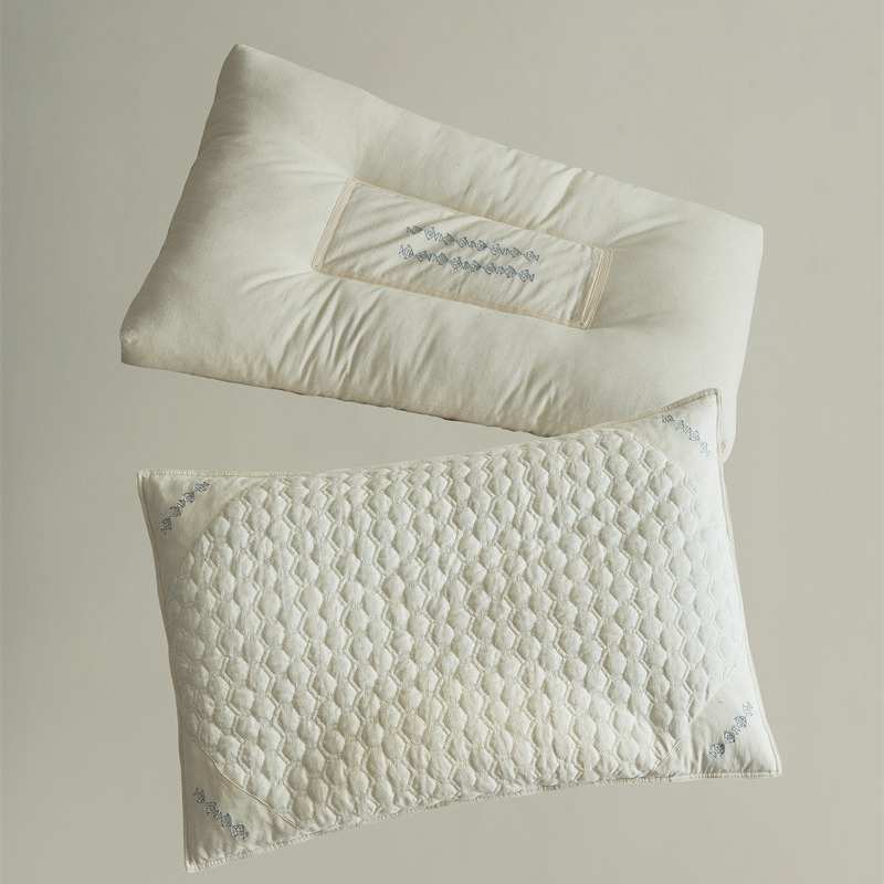 厂家直销日式简约有鱼刺绣棉麻大凉山苦荞麦枕A款成人枕头绗缝枕