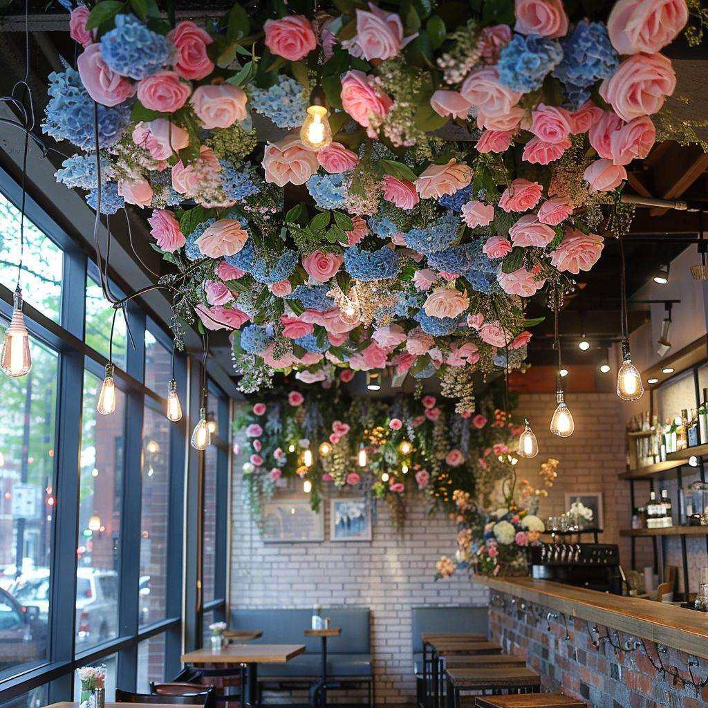 仿真绿植天花板吊顶室内软装造景假花网红顶部假植物装饰莫奈花艺