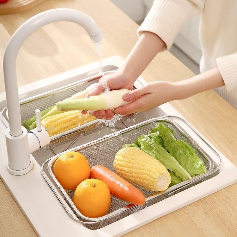 不锈钢可伸缩沥水水篮洗菜盆池置/物架厨房洗碟碗盘水架水槽架沥