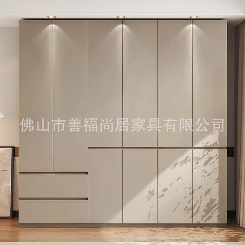 现代简约浅灰色衣衣柜段分式实主木多成板收纳柜子家用卧-免拉手