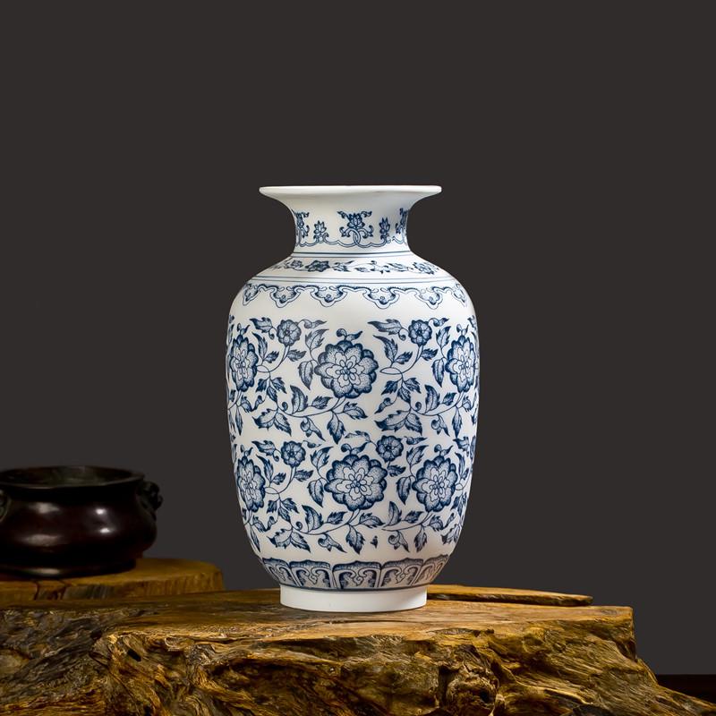 镇陶瓷器仿古薄胎青花瓷花瓶客厅摆件家居插花装饰工艺品摆设