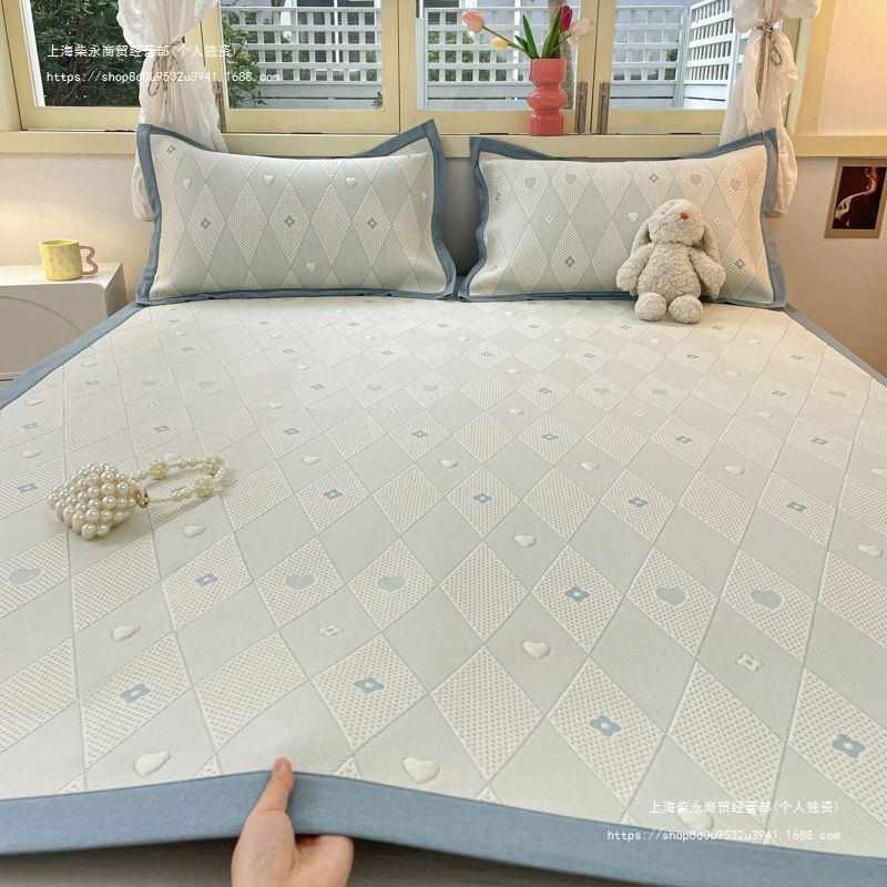 凉感冰豆豆冰丝凉席三件套夏季可水洗宿舍床单双人空调软席子