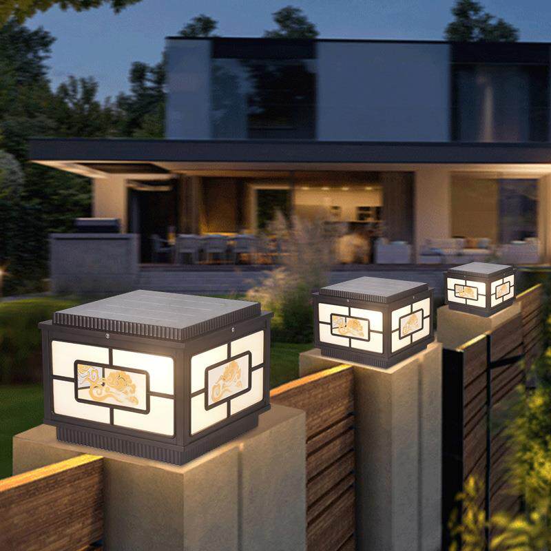 太阳能柱头灯别墅庭院大门灯户外围墙围栏灯室外新中式防水柱子灯