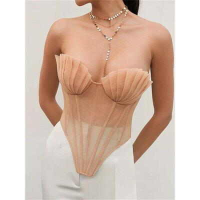 Women Vintage Sexy Corset ops Summer Mesh Sheer Boned Bustie