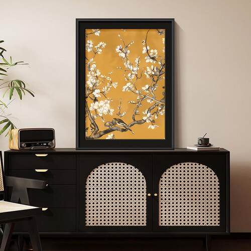 花鸟图客厅大白墙斗柜装饰画 画沙发背景墙壁画 画高级感法式餐柜