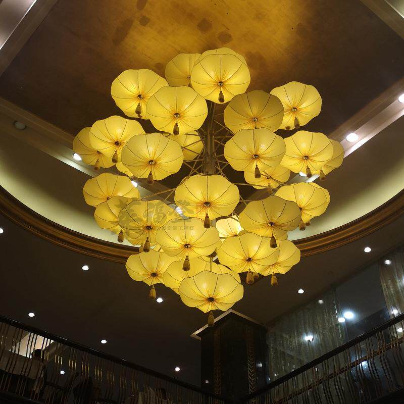 新中式大吊灯大气客厅灯酒店别墅复式楼梯间禅意茶楼餐厅布艺吊灯