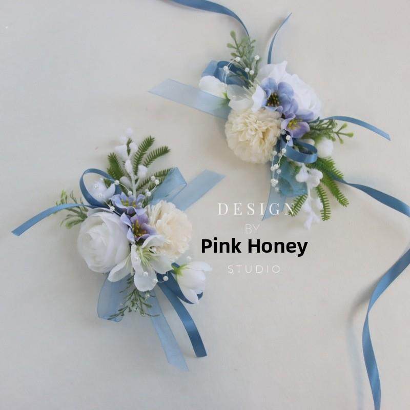 原创清新美丽的森林蓝白花新娘伴娘姐妹团西方婚礼胸花活动手腕花,节庆用品/礼品,手腕花,淘宝优惠券,粉丝福利购,淘宝优惠卷