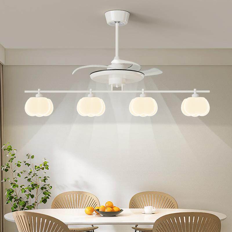 奶油风新款客厅风扇灯静音隐形餐厅吊扇灯创意云朵儿童房风扇灯