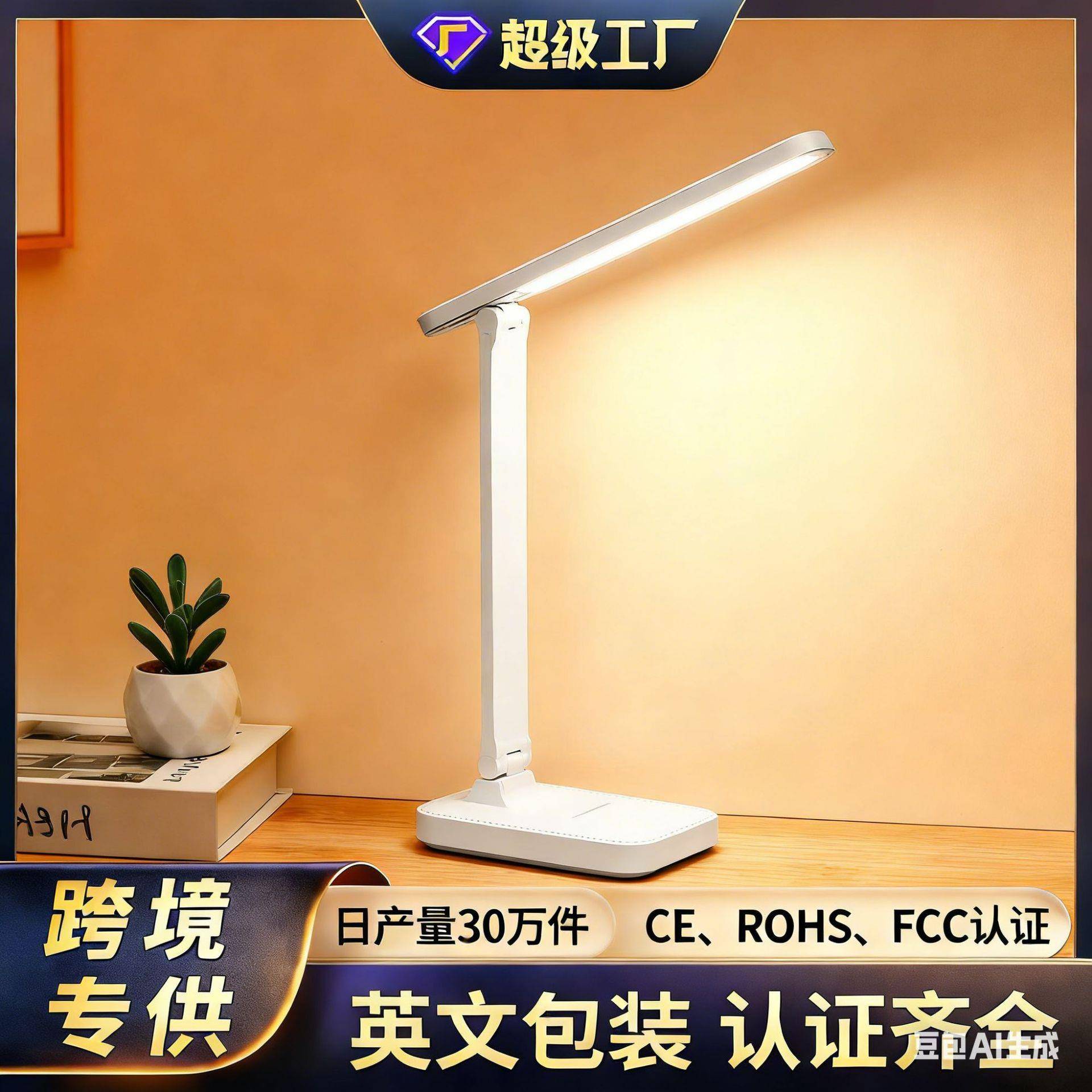 跨境台灯LED护眼折叠台灯学习专用 学生书桌阅读灯卧室床头小台灯