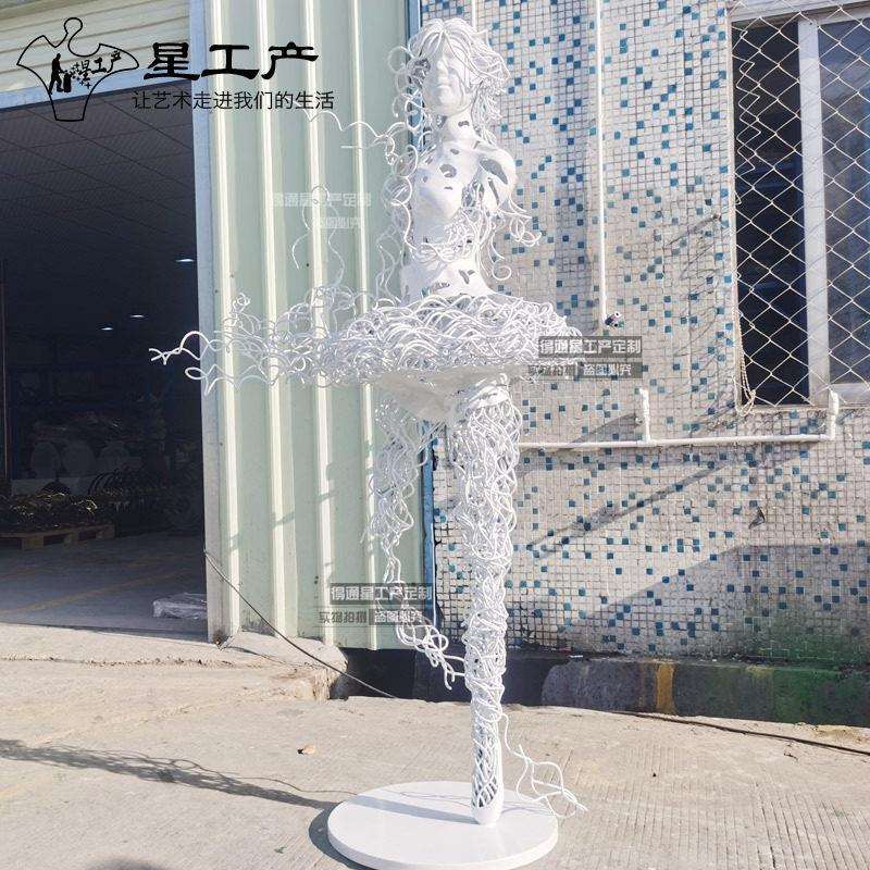 售楼处景观装饰不锈钢抽象芭蕾跳舞蹈者少女金属地产水景园林雕塑