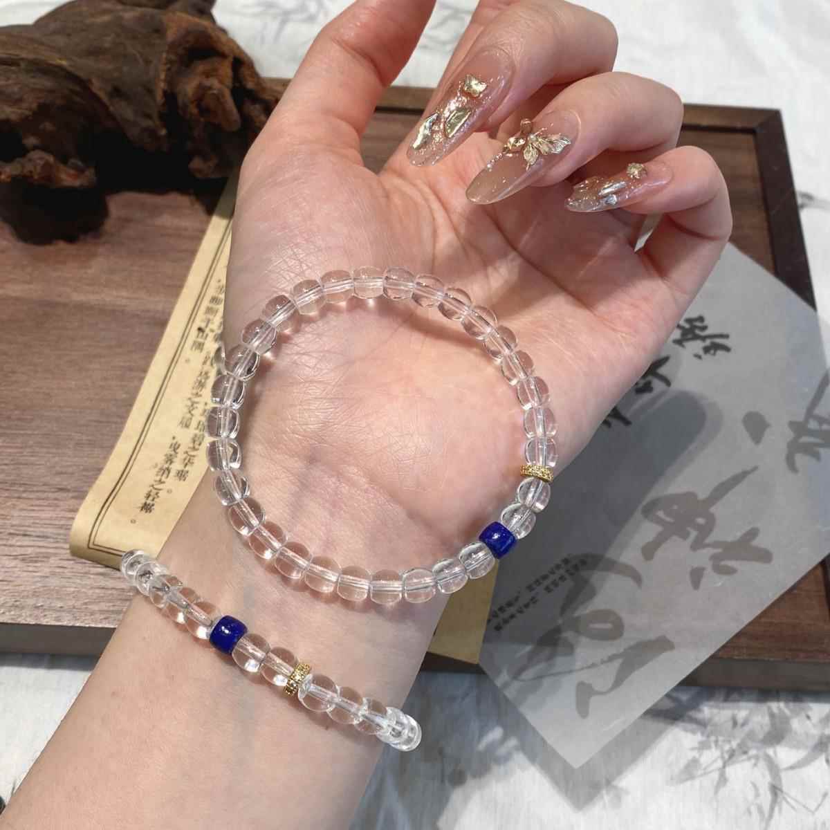 【巧恩】天然白水晶直切手串手链白雪CP青金石百搭设计感