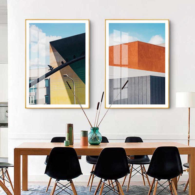 北欧风格客厅装饰画卧室沙发背景墙面挂画办公工作室组合建筑壁画图片