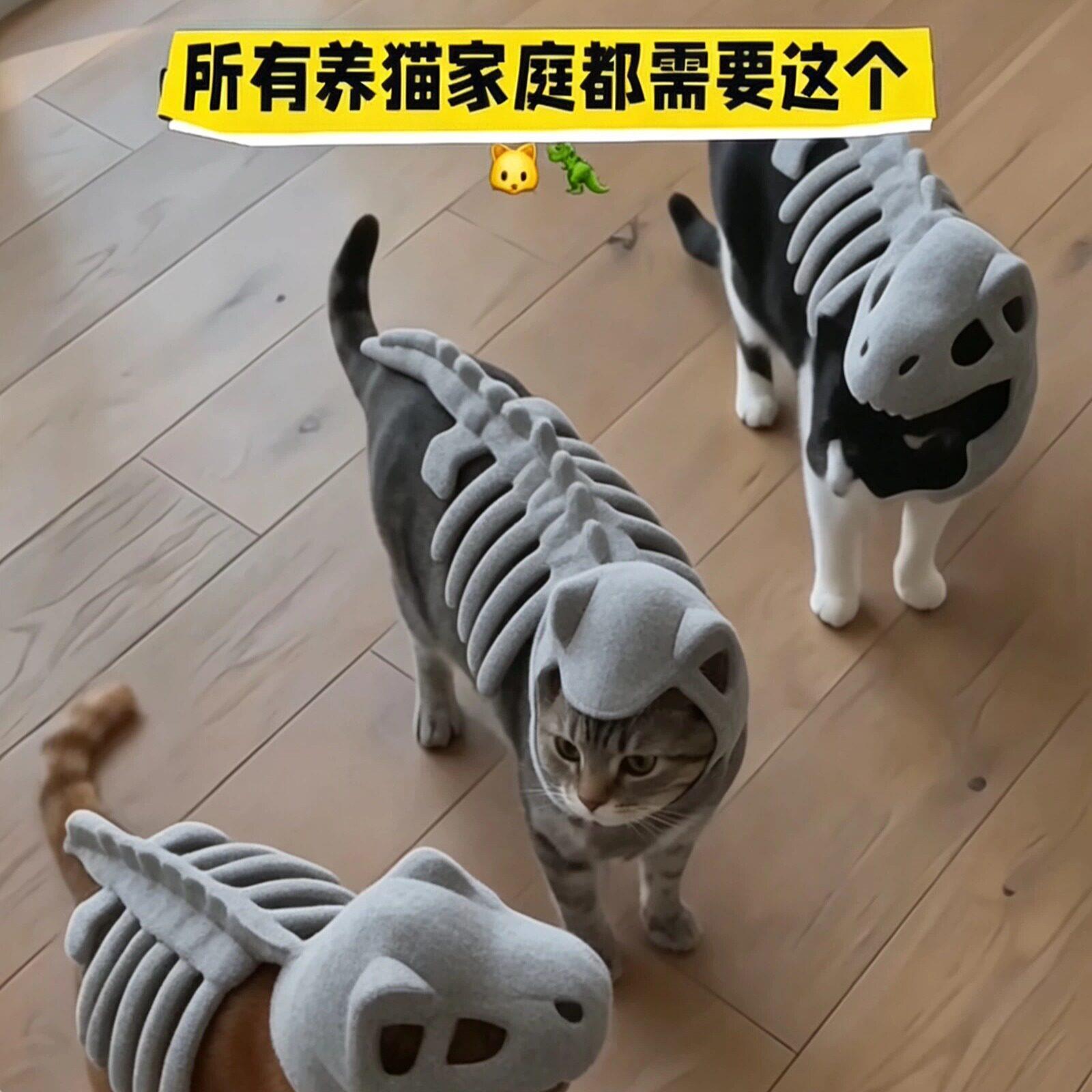 【猫龙~】恐龙骨架宠物衣服创意趣味会发光猫猫面具搞怪宠物头套