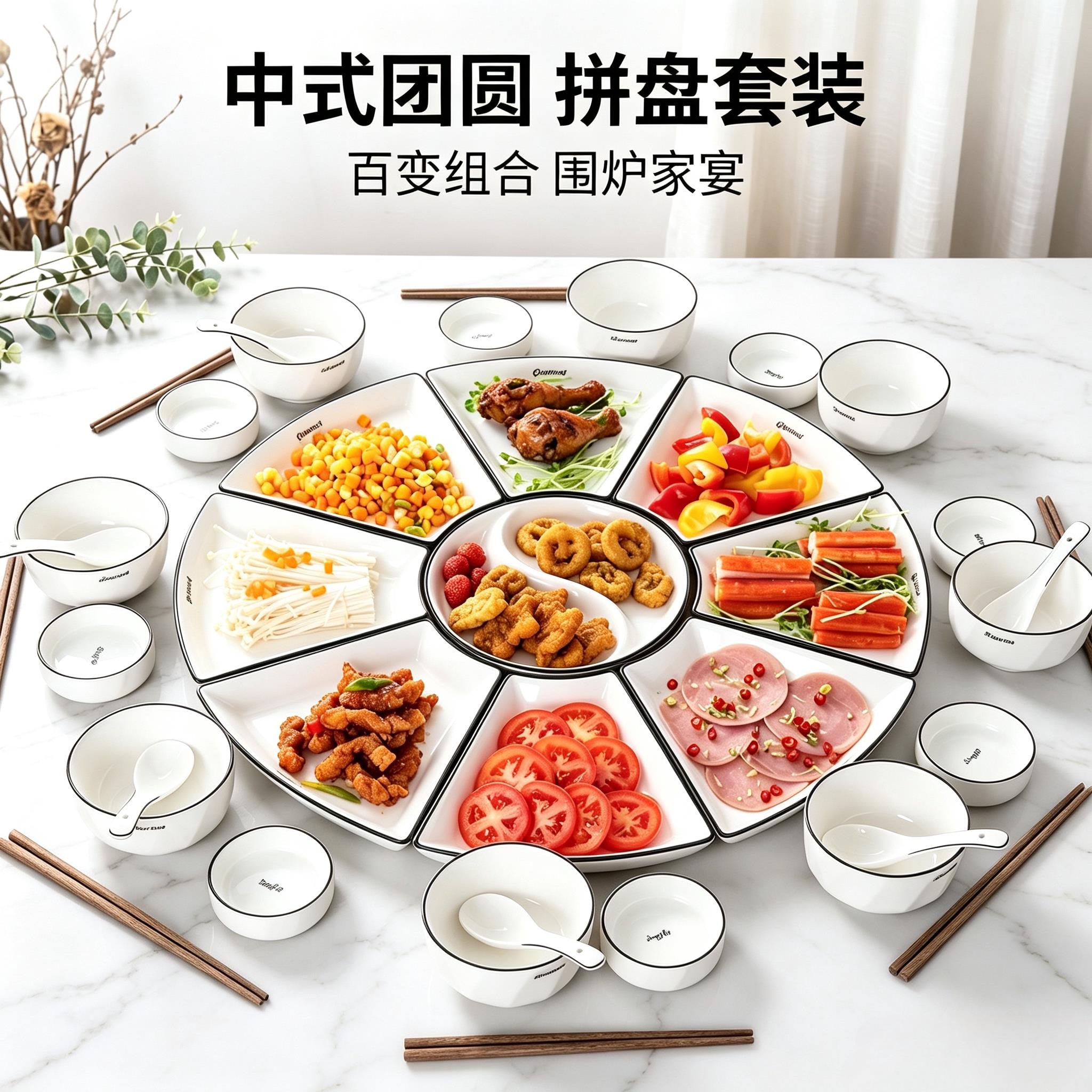 2026潮州陶瓷拼盘家用餐具组合套装团圆桌盘子新款碗筷碟子乔迁礼