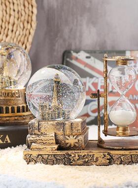 复间古水晶球沙漏计时器创意摆件酒柜厅家居装饰客品个性房电视柜