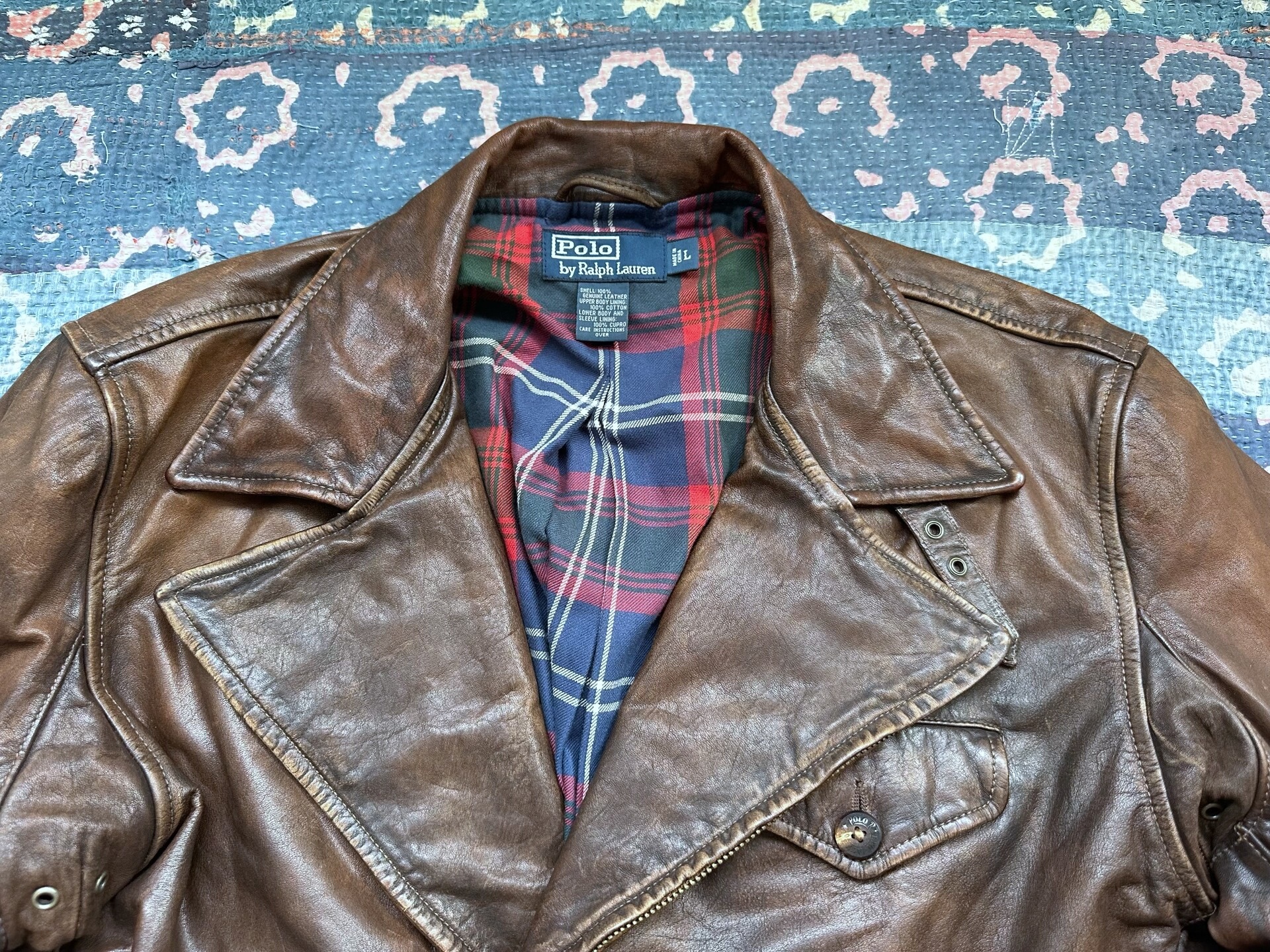Polo Ralph Lauren Brown Leather Moto Jacket — detail