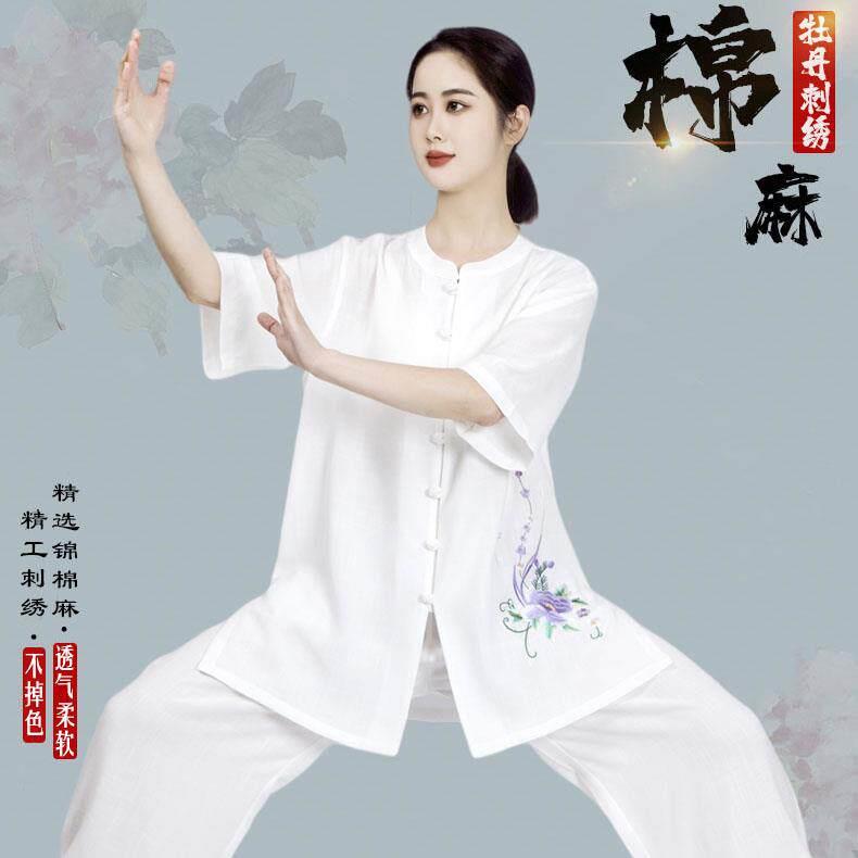 新款麻太极拳练功服短袖女式服装薄款太极服绸夏季亚麻中国风