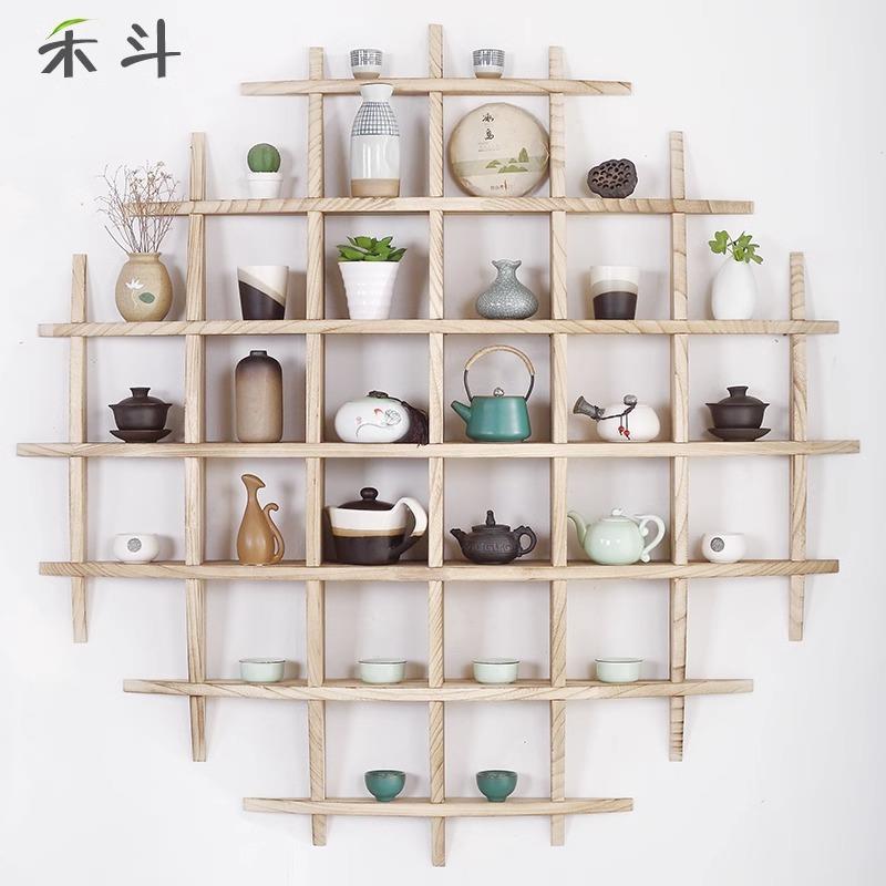 挂博古2654具架实木中式壁挂茶室置物架多宝阁架子仿古墙茶展示新
