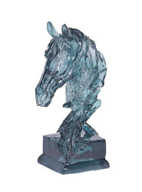 北欧轻奢树脂蓝色马头摆件现代酒店样板房别墅餐厅展厅玄关装饰品