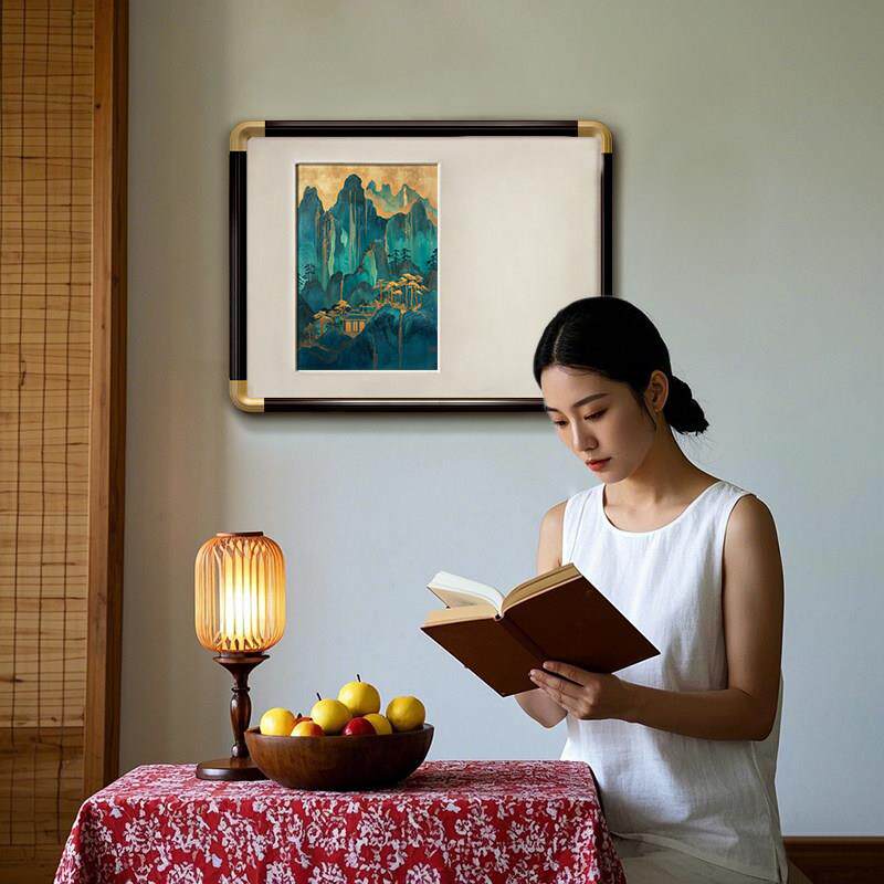 新中式青绿山水装饰画 画现代简约客厅茶室挂画 画古韵山林国风玄