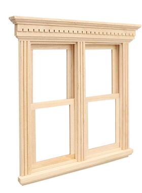 1:12娃娃屋dollhouse微缩家具门窗模型木质场景摆件迷你推窗窗户