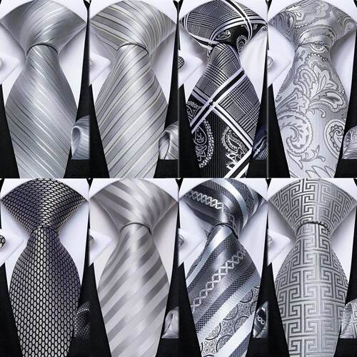 Gray Striped Paisley Silk Ties For Men Wedding Accessories M