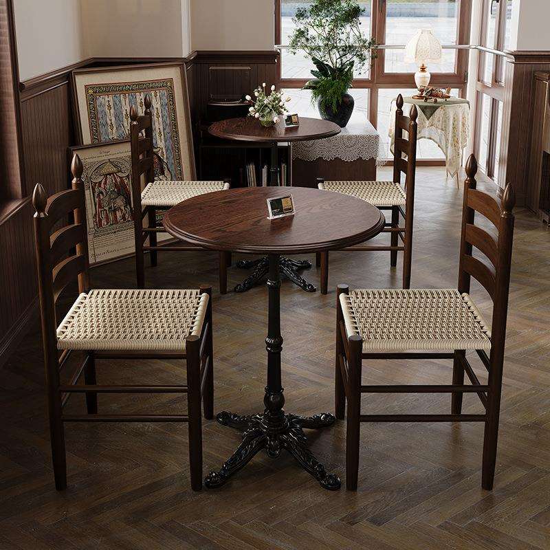 复古咖啡厅桌椅组合实木奶茶咖啡店桌子商用西餐厅甜品烘焙店餐桌