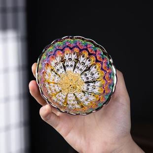 七彩妖妃镶金莲花孔雀鎏金建盏陶瓷功夫茶杯主人杯茶盏窑变品茗杯