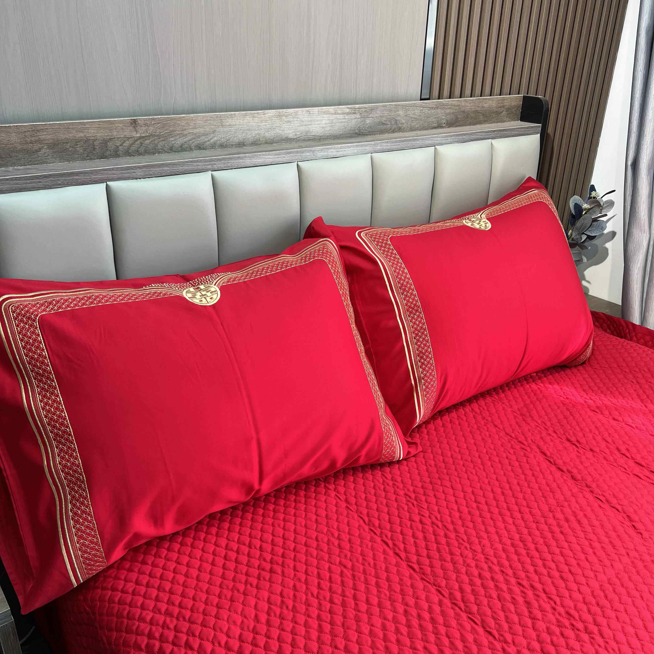 60*8枕0品M加大靠枕套100支长绒棉大红婚庆靠垫抱结婚床418婚房陪