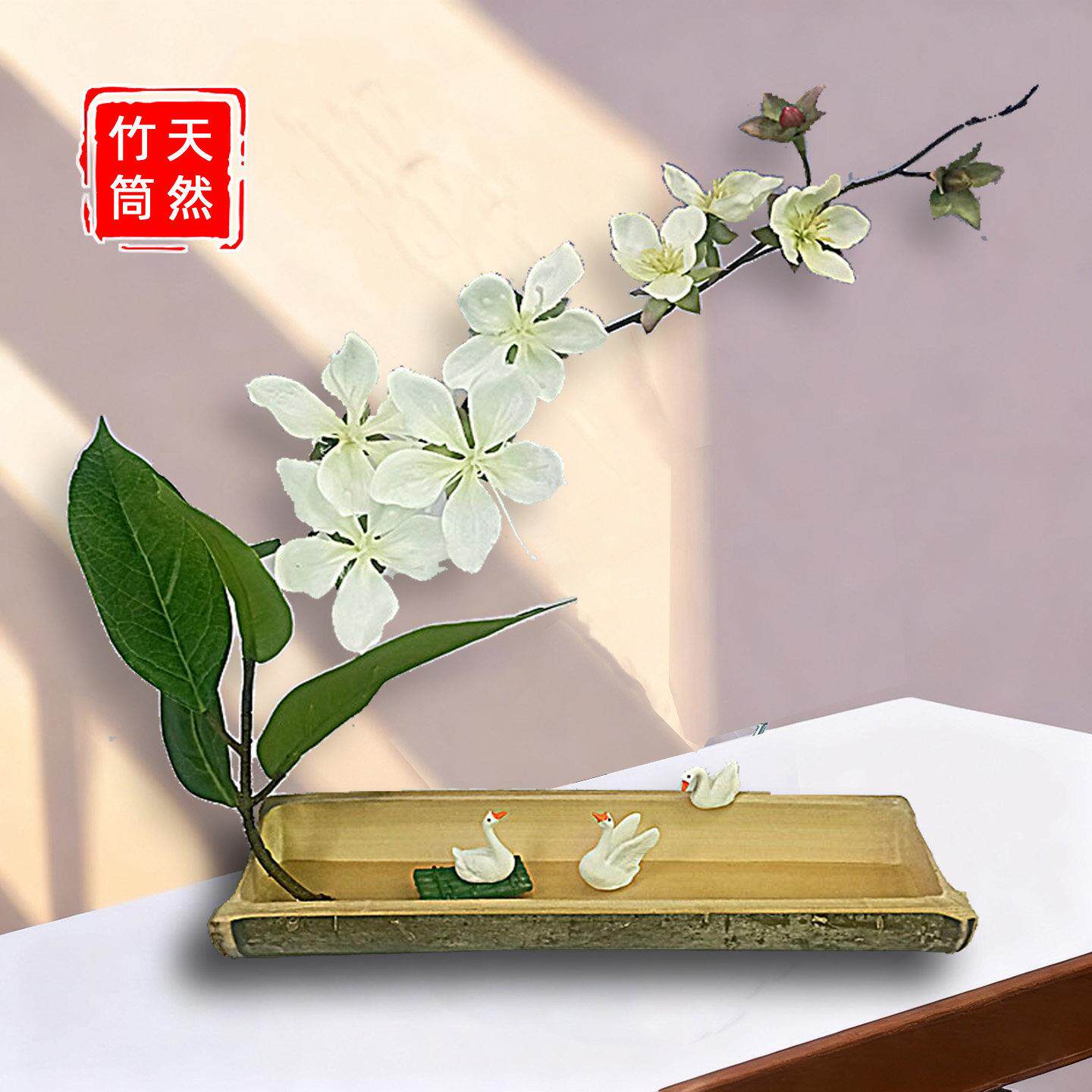 微景观竹子盆景花艺摆件仿真花水培桌面摆设茉莉装饰创意假花盆栽