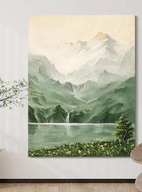 网红壁.手绘画《山湖浪漫油》侘挂寂风画样板间厅餐厅风景客画