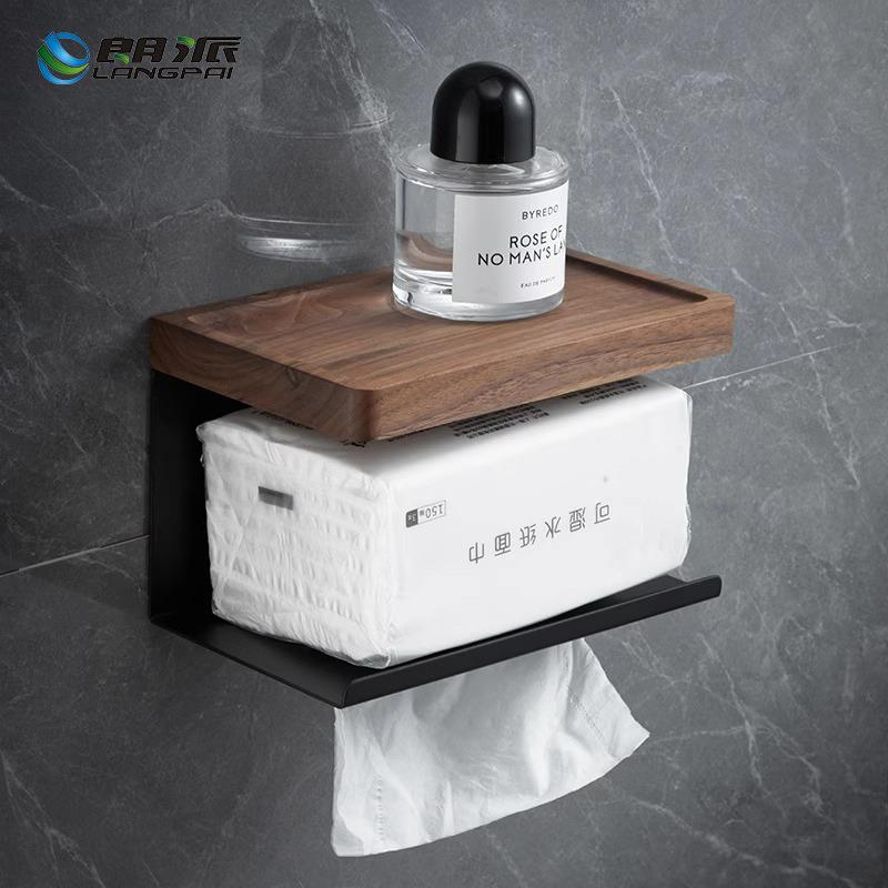 轻奢胡桃木抽纸盒酒店简约纸巾架厕所置物架实木加厚收纳架免打孔