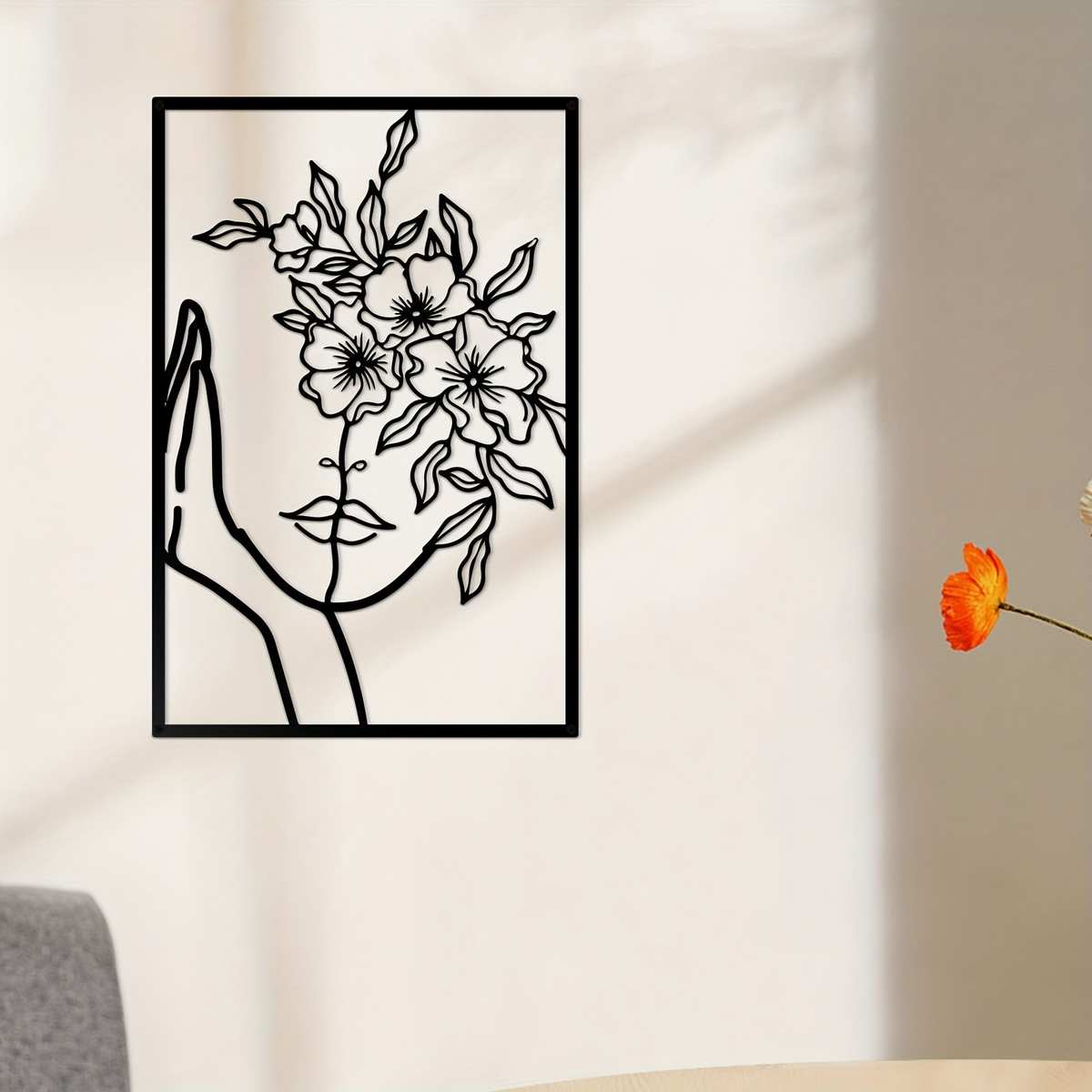 画客厅墙面装饰装饰画花朵艺空白家居线条挂饰卧室铁女人壁挂金属