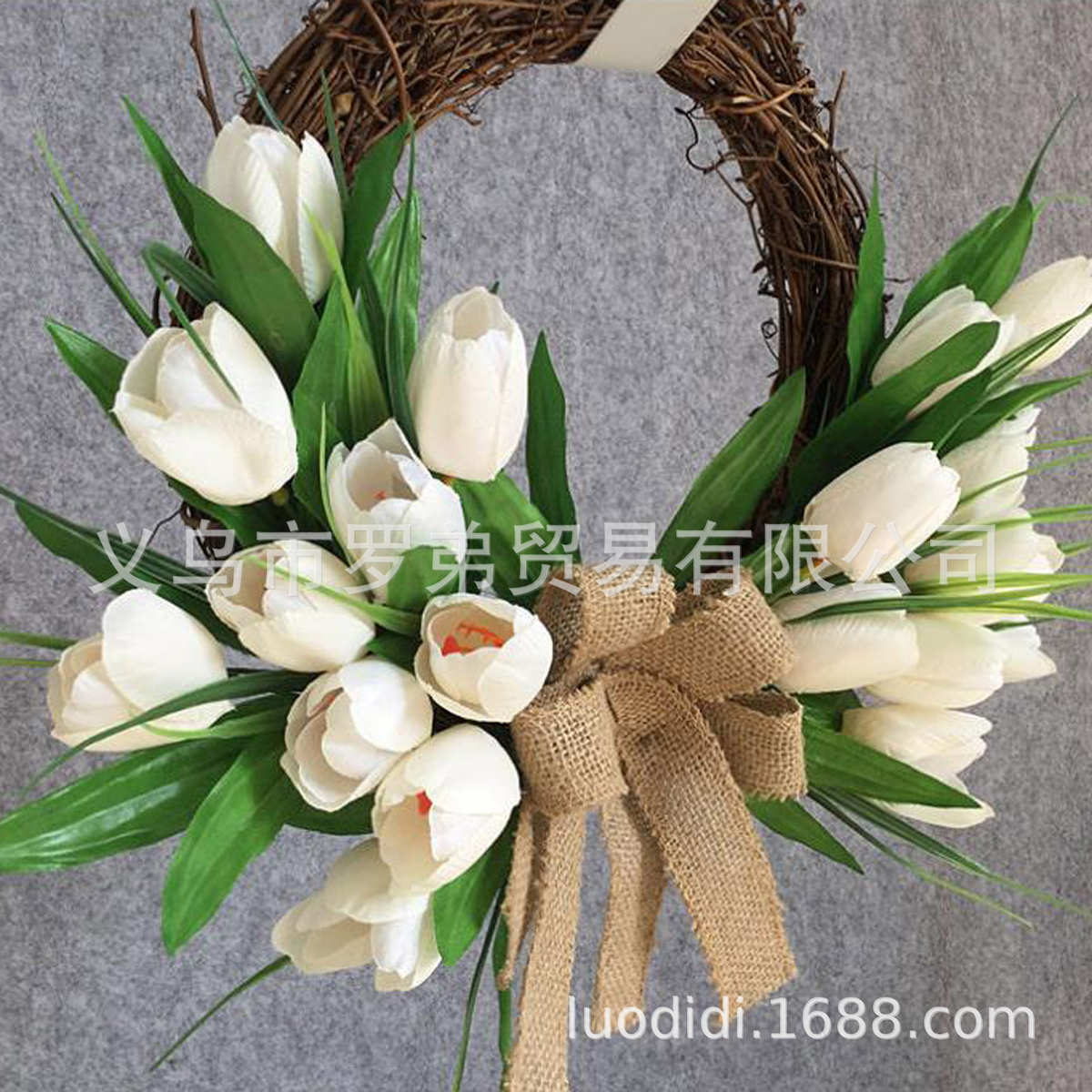 欧式绢花门上白色郁金香门楣花环壁饰挂饰家居婚礼橱窗装饰货