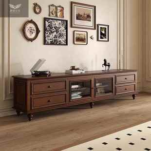 复古中古风胡桃色轻奢落地电视柜洛根美式实木电视柜24年新款高级